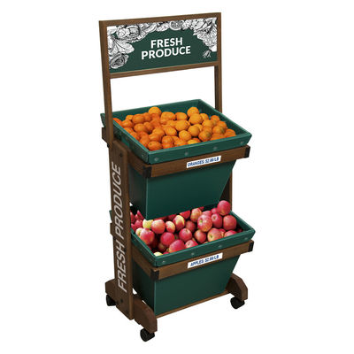 Kalite  2 Layers Display Vegetable Rack For Shop Wooden Fruit Display Stand With Removable Basket fabrika